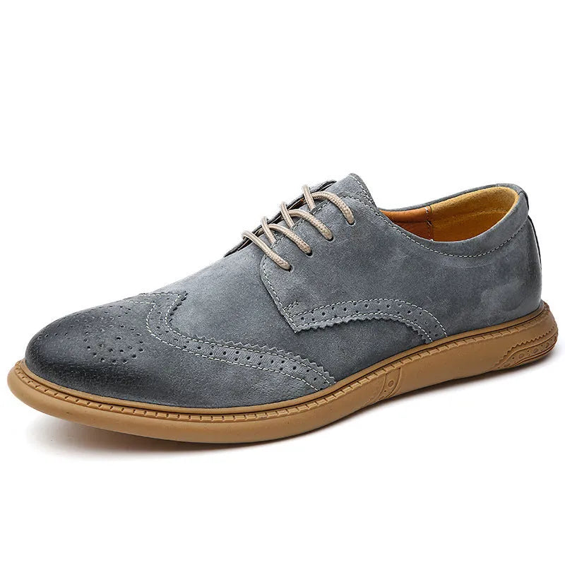 Men's gray genuine cowhide leather low-top lace-up business formal shoes