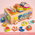 Wooden children's intelligence box toy car 22x16x15cm in a themed colour option, packed in a colour box.
