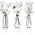Three-piece metal flowers wall art set with rustic vase designs for country farmhouse décor