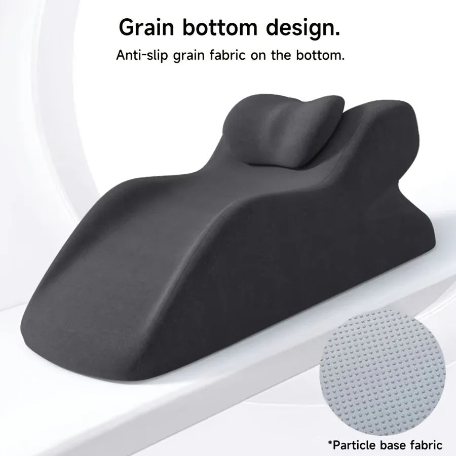 4-inch stomach sleeper pillow shown in blue, designed for prone sleeping positions and reading while lying down