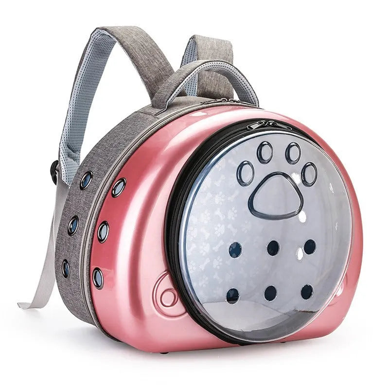 Transparent space capsule cat carrier bag in PC canvas with rose gold cover