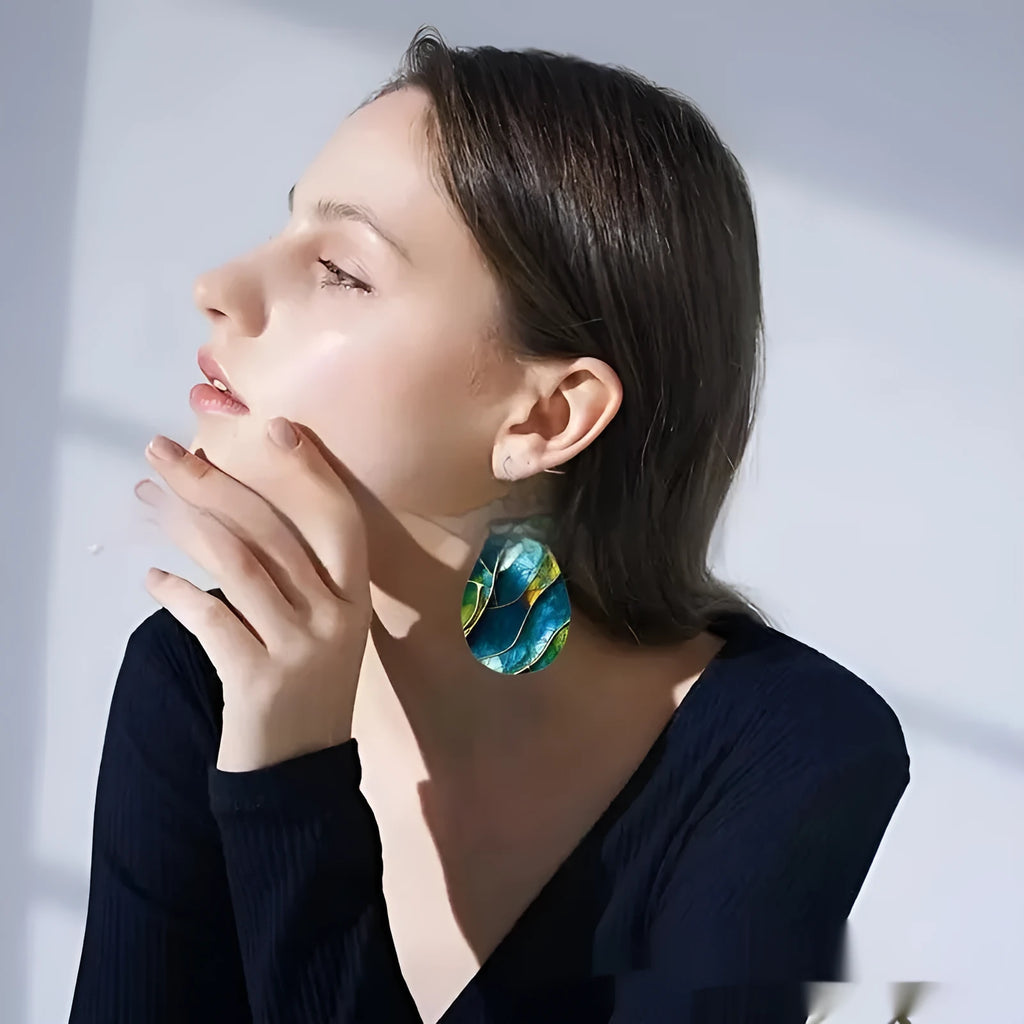 Acrylic flat branch knot drop earrings with printed patterns in two style variations