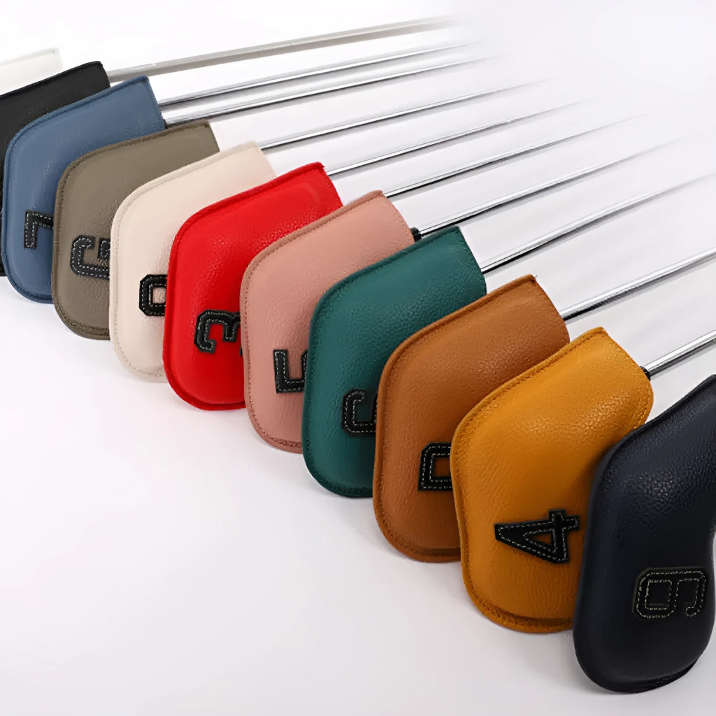 10-piece digital printed golf club head cover set with various colour designs