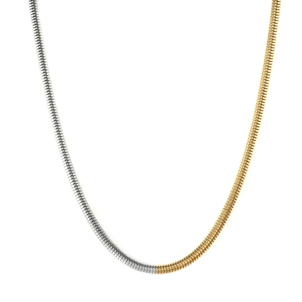 Women's stainless steel snake bones chain necklace with geometric design in gold colour