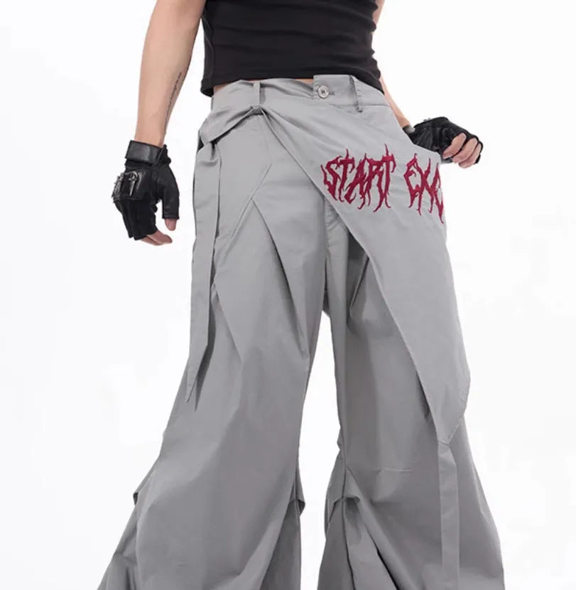 Boys' wide-leg function pants in Korean style, available in black or grey solid colours