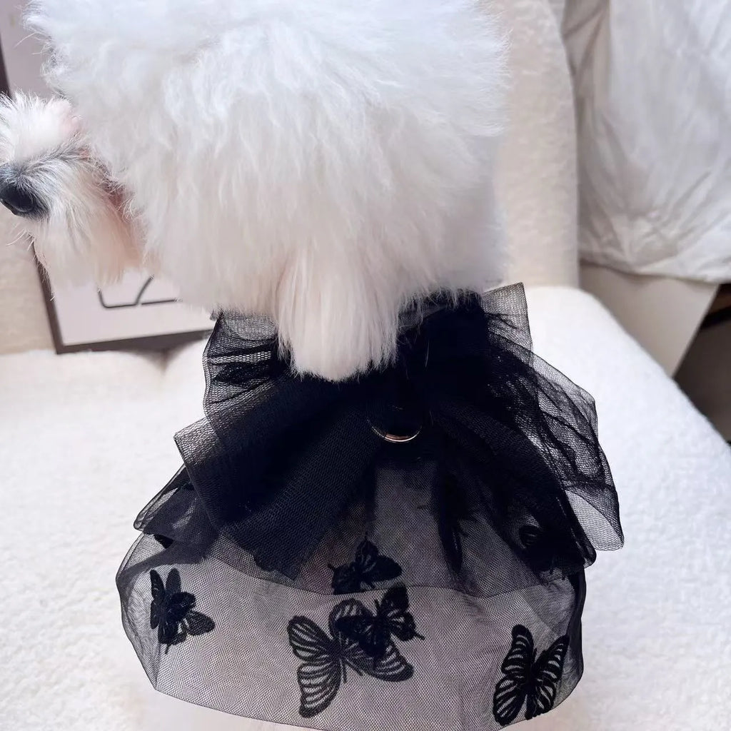 Black polyester princess tulle skirt for small dogs and cats on mannequin