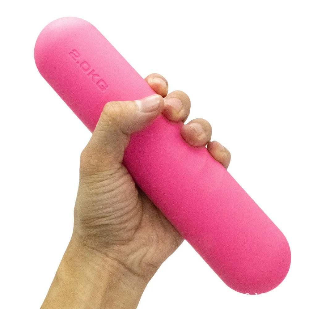 Hand-drawn silicone-grip dumbbell stick in various colours and weights for fitness training.