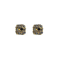 Gold tone alloy square earrings with black micro inlaid zircon and chamfered square grain for women