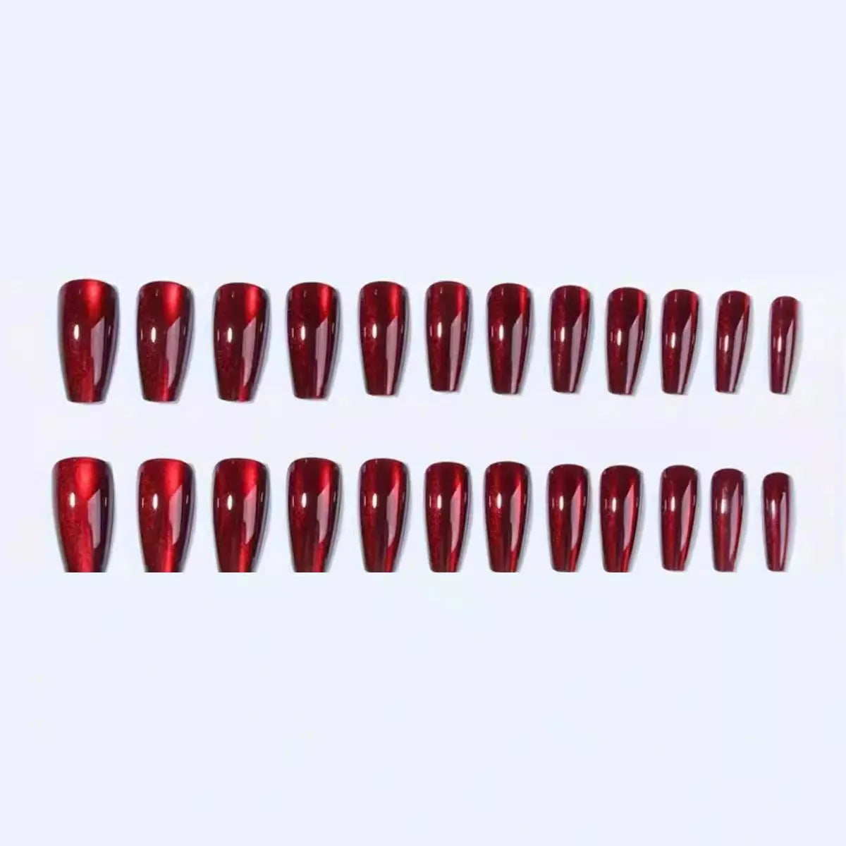 Cat eye mid-length European square wearable false nails, 24 pieces with jelly glue option