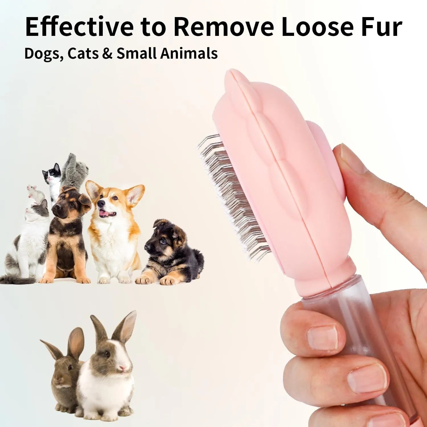 Grey spray cat brush with release button and water spray function on a white background