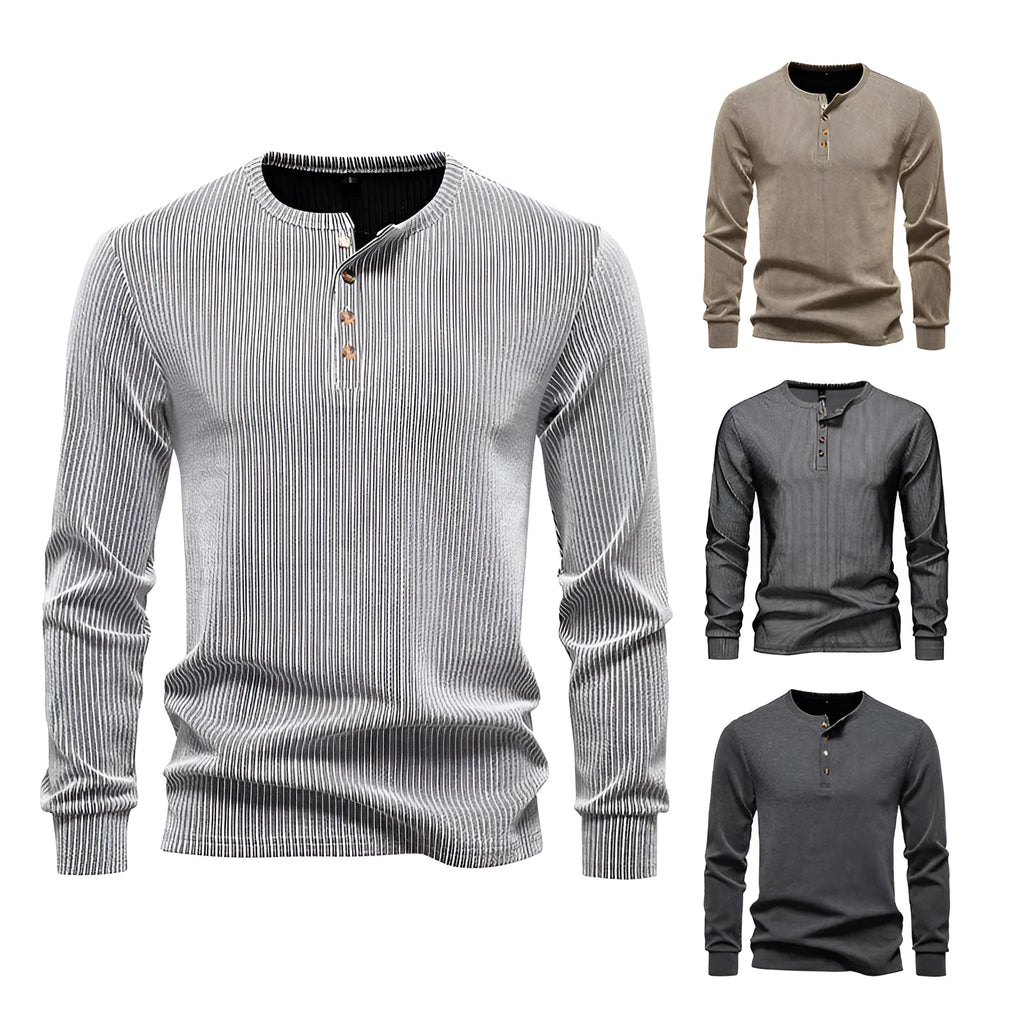 Men's striped long sleeve slim fit T-shirt in white, dark gray, black or khaki, sizes S to 2XL