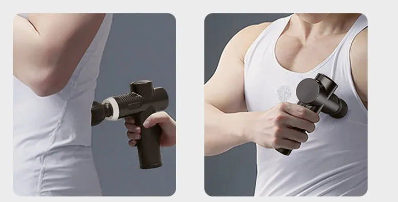 Black USB fascia gun made of silicone and ABS, colour box size 21x18x4.8cm, muscle massage device