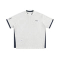 Retro alphabet embroidered loose short-sleeve t-shirt in navy blue, loose youth fit.