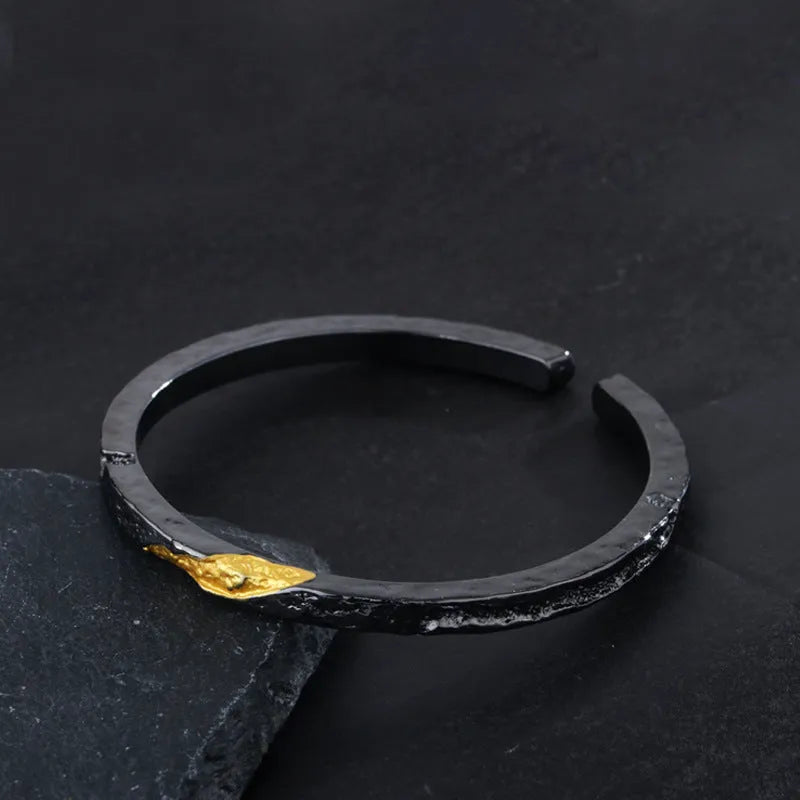Men's copper open cuff bracelet with electroplated SH198 Flowing Fire colour finish, casual style