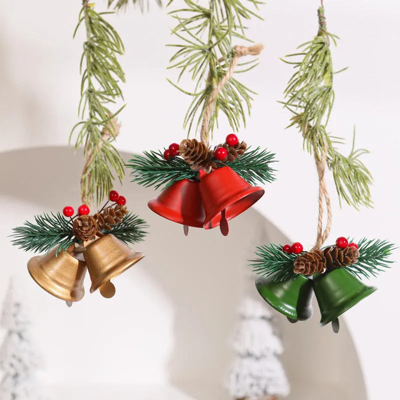 Mori style double bell Christmas pendant in gold colour made from wrought iron