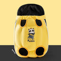 Cartoon animal print pet chest bag in soft canvas with colourful stitching, shown in Beka yellow bear design.