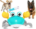 Blue crawling crab dog toy with obstacle avoidance sensors for interactive pet play