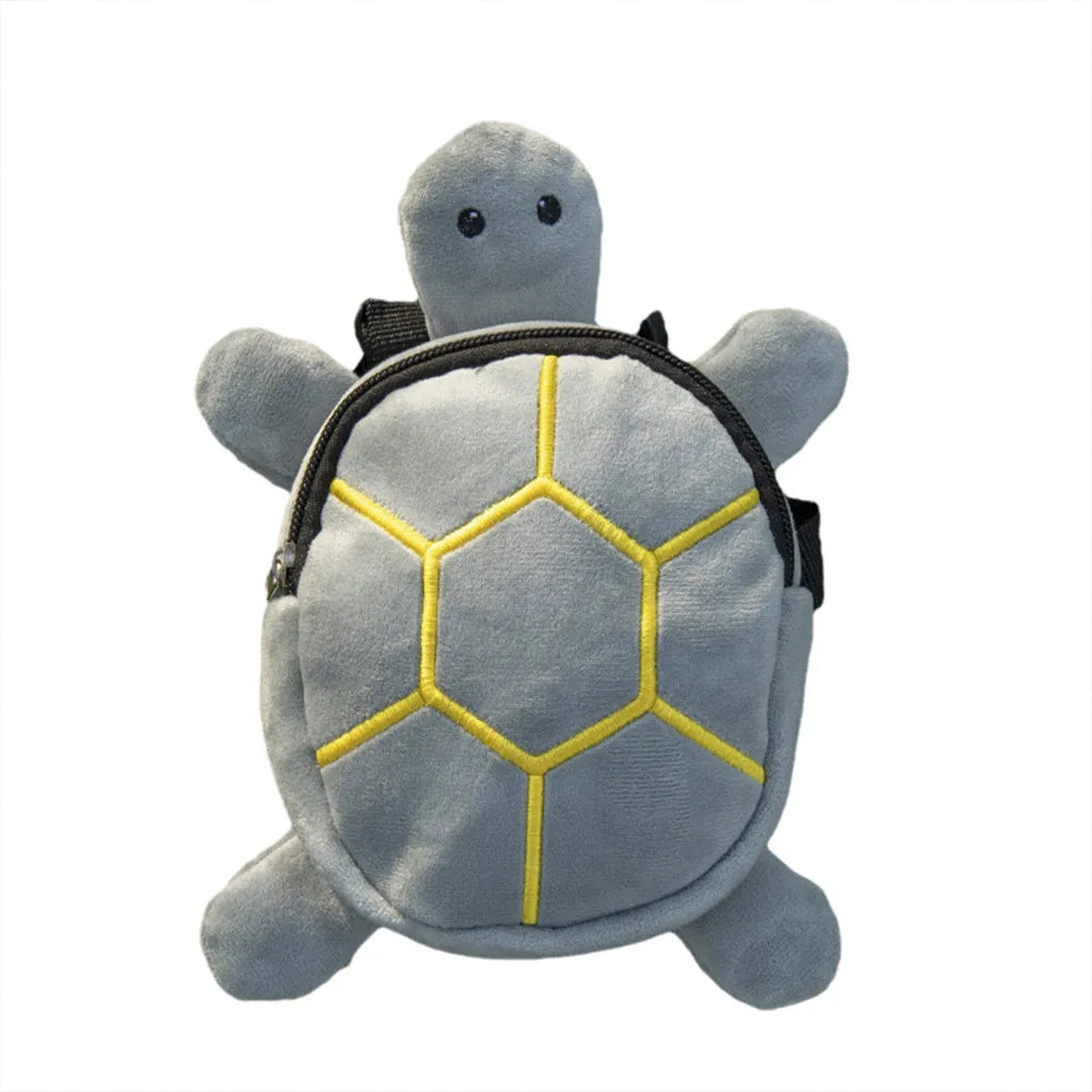 Brown turtle-shaped velvet dog backpack harness with storage compartment and metal zipper