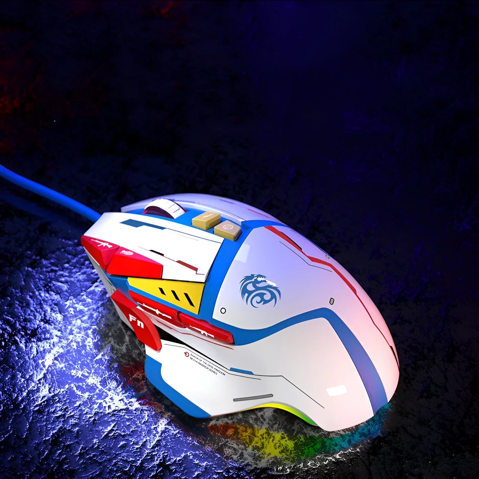 Desktop wired ergonomic gaming mouse with six-gear laser resolution in Primordial Ghost Claw colour