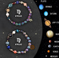 Natural stone Zodiac sign beaded bracelet showing astrology symbols on adjustable elastic cord