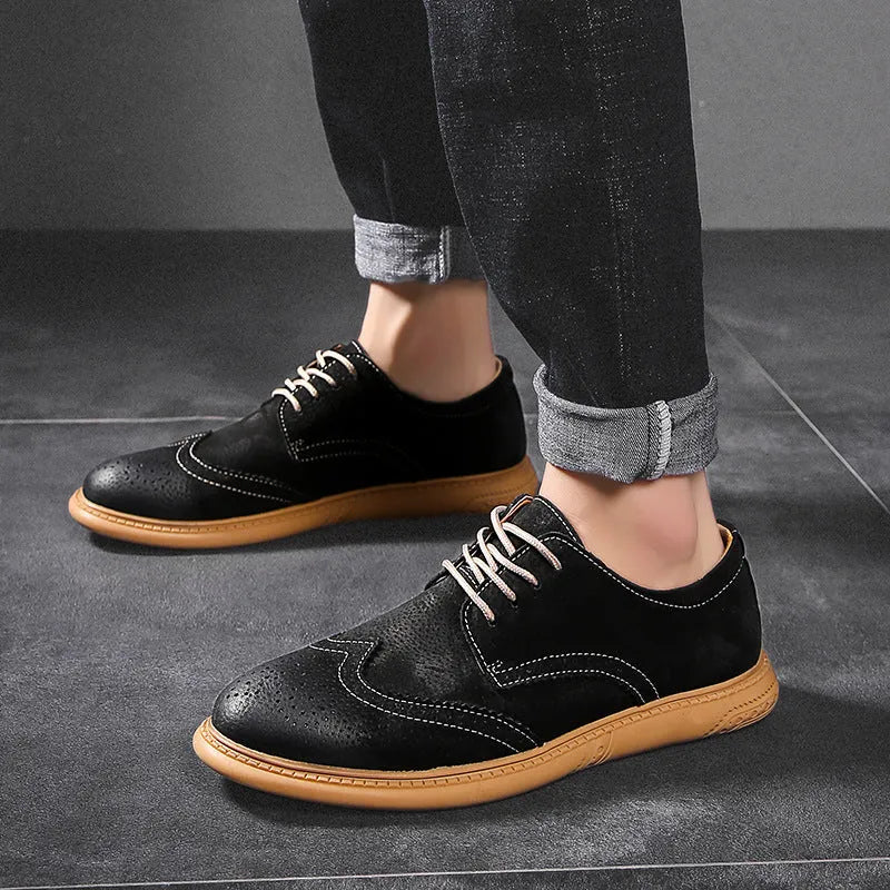 Men's gray genuine cowhide leather low-top lace-up business formal shoes