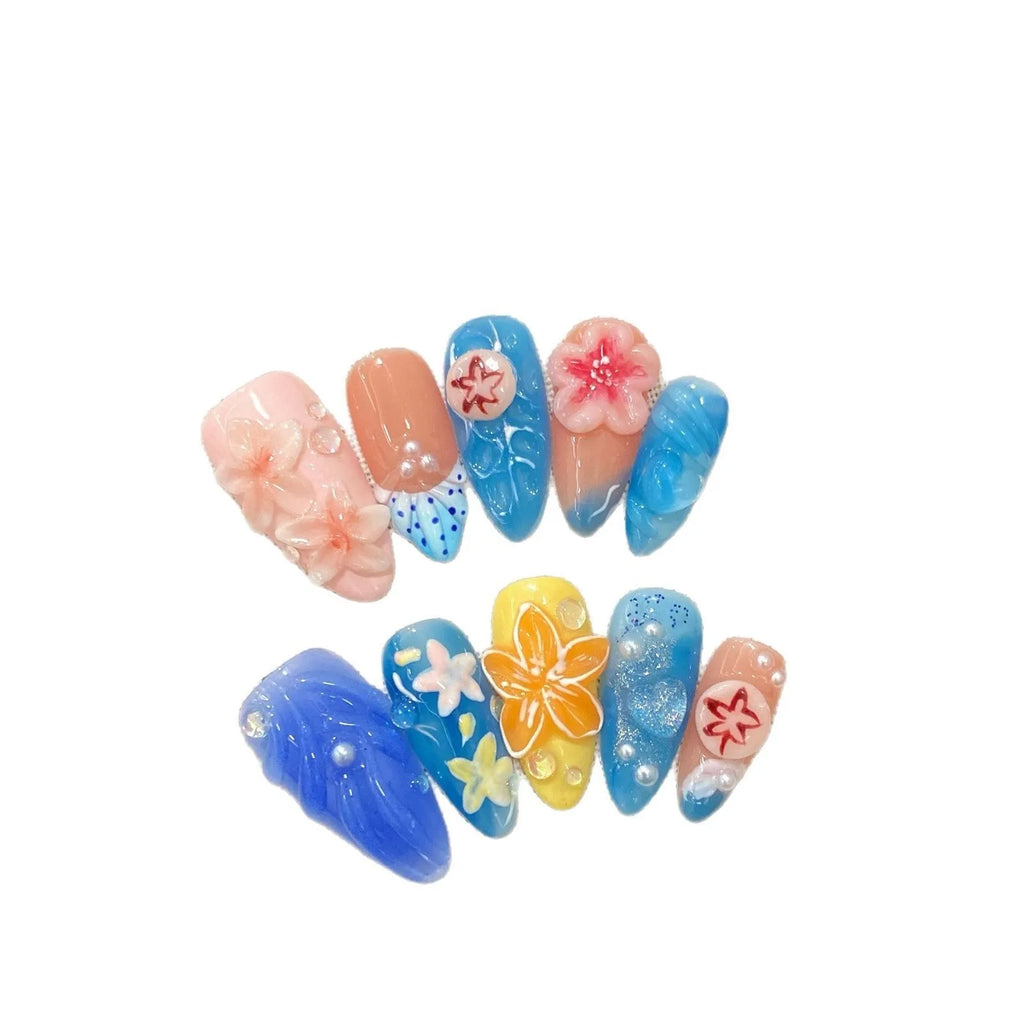 Plastic wearable armour set with three-dimensional carved jellyfish design in almond nail colour