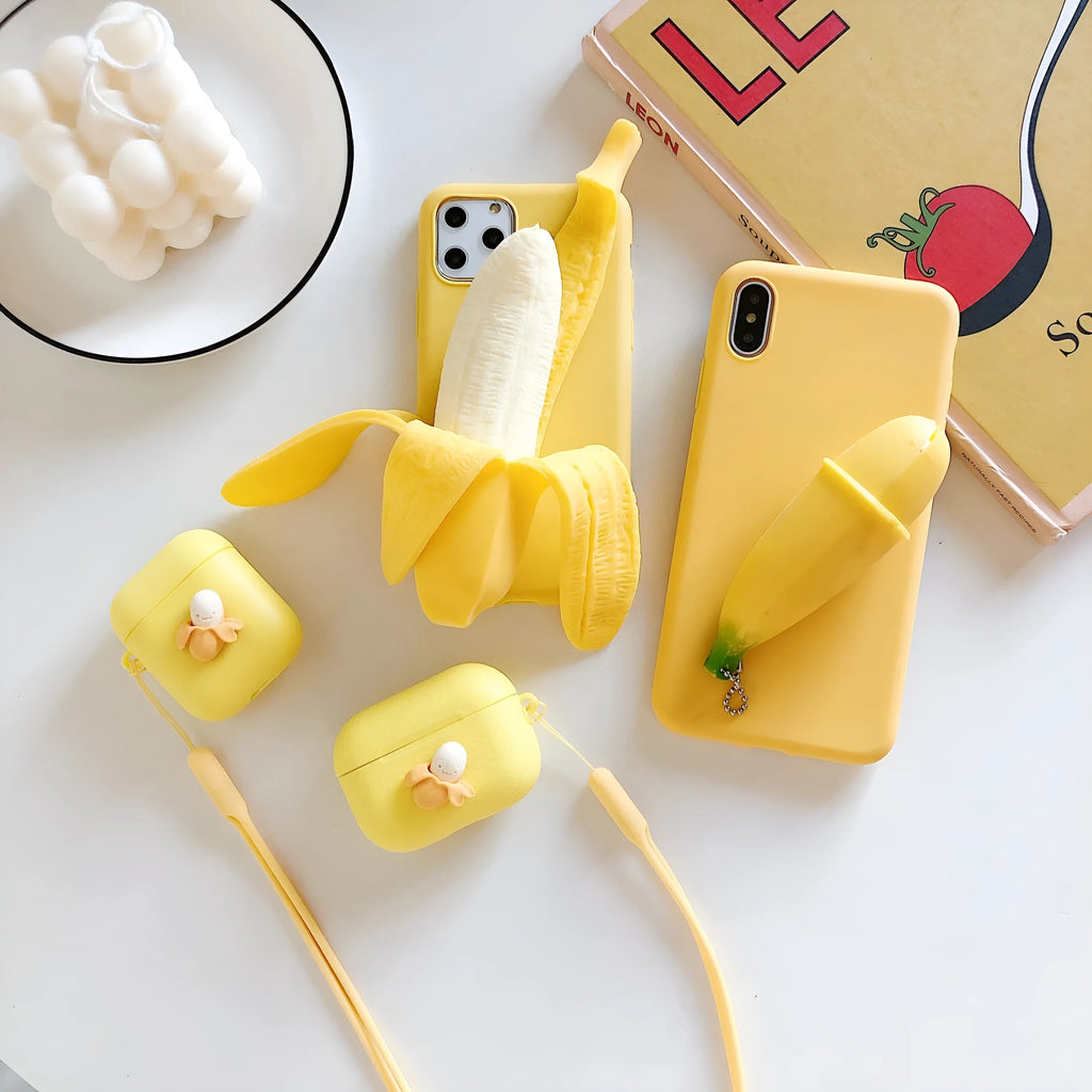 Banana coloured IMD material back cover case for iPhone 12, 13, 11, X, 7, and 6 models