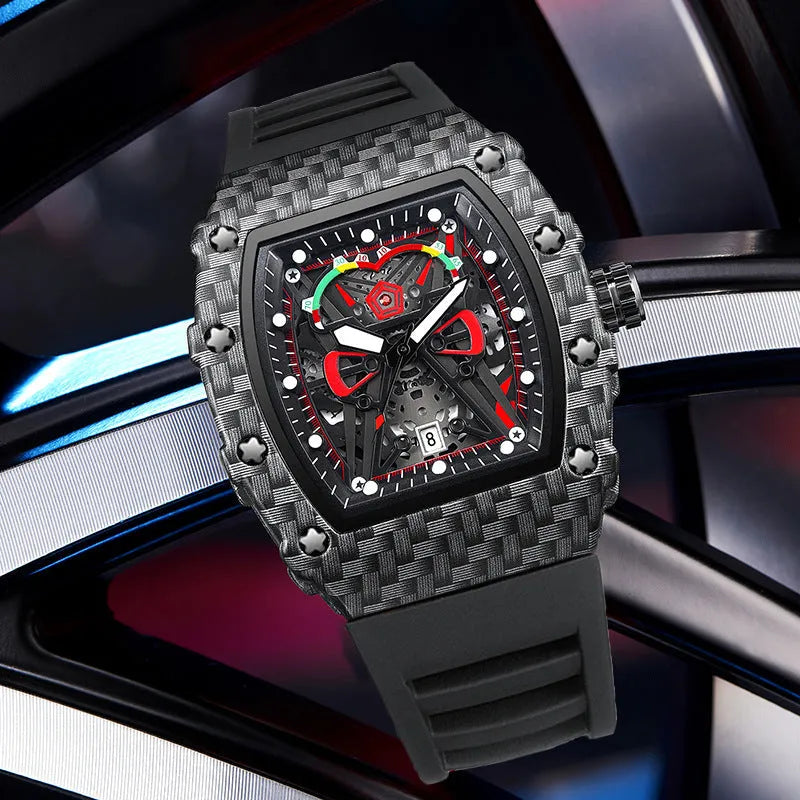 Trendy waterproof luminous men's quartz watch black alloy case stainless steel back 18mm