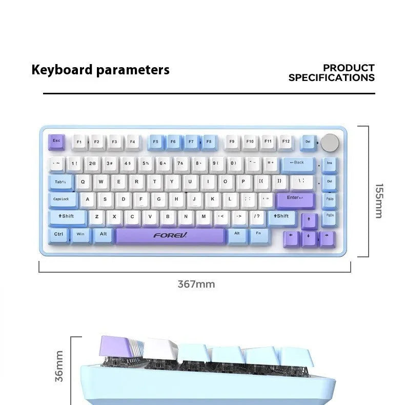 Custom mechanical keyboard and wireless mouse combo with backlight illumination in selected colour option
