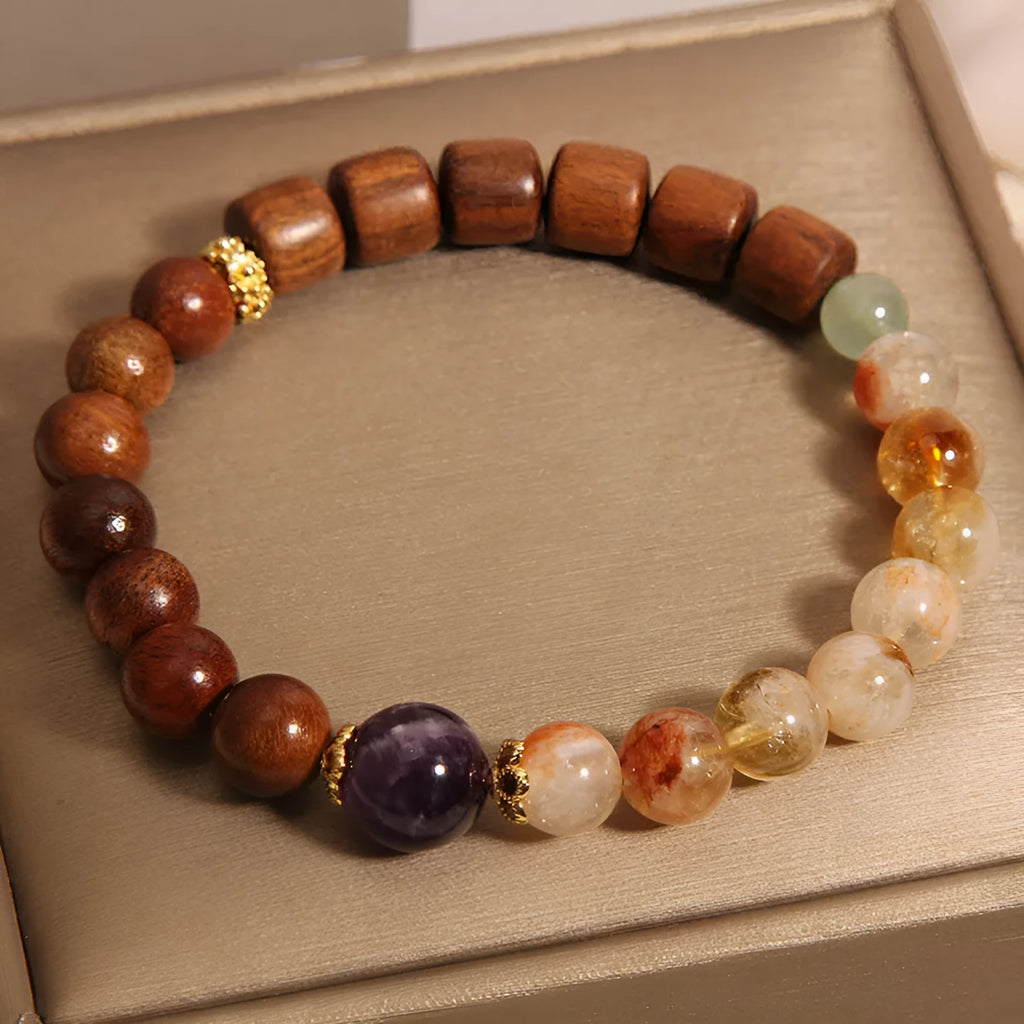 Women's yellow tower crystal and ebony amethyst bracelet with pearl rhinestone pastoral design