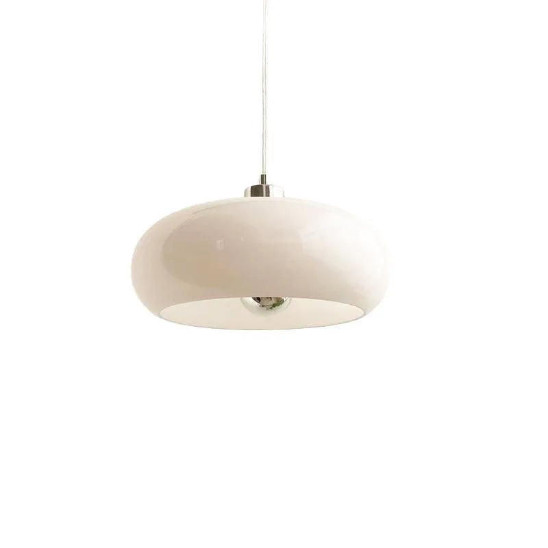 Bauhaus retro three-headed egg tart pendant light with glass shades in milk white