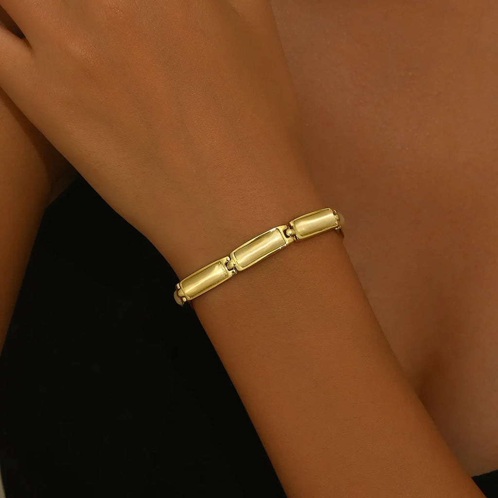 Geometric rose gold opal bracelet for women with alloy quadrilateral shape and gemstone inlay
