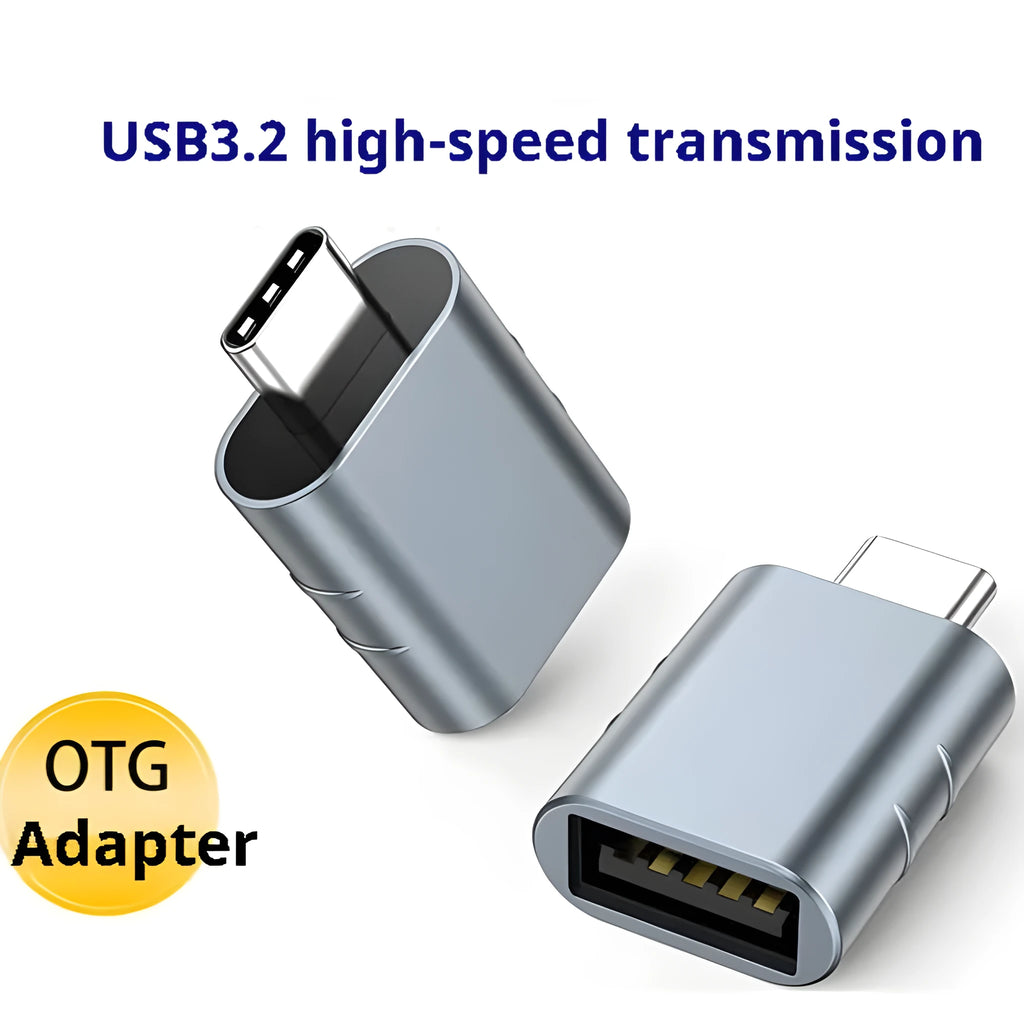 USB-C to USB-A adapter with metallic zinc alloy shell in various colour finishes.