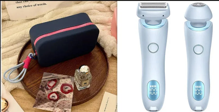 2 in 1 women's electric shaver with square foil and round rotating heads, USB rechargeable, pink colour