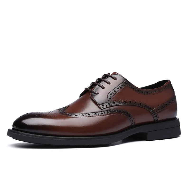 Men's black and brown brogue shoes in business style with PU leather construction