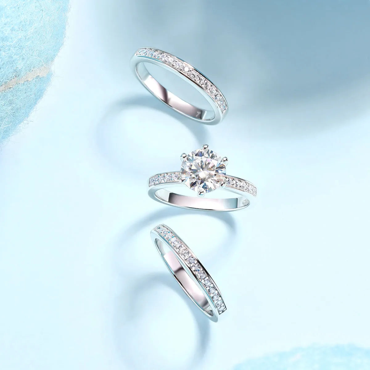 2 carat moissanite wedding ring set in S925 silver with platinum plating, sizes 5 to 9, gift box