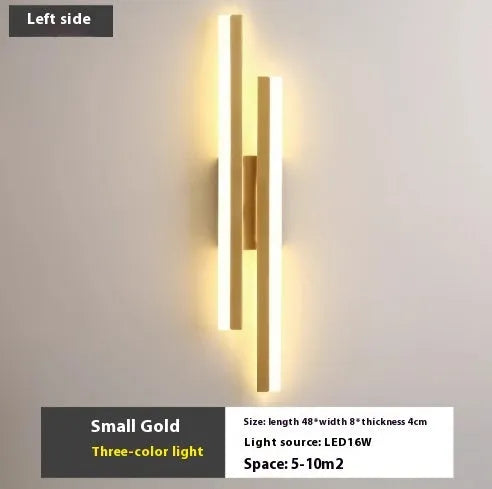 Scandinavian minimalist LED wall light with acrylic shade in black or gold finish, 50cm length