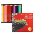 Water-soluble coloured pencil set with 24 colours in iron box, wooden pencils for dry and wet media artwork