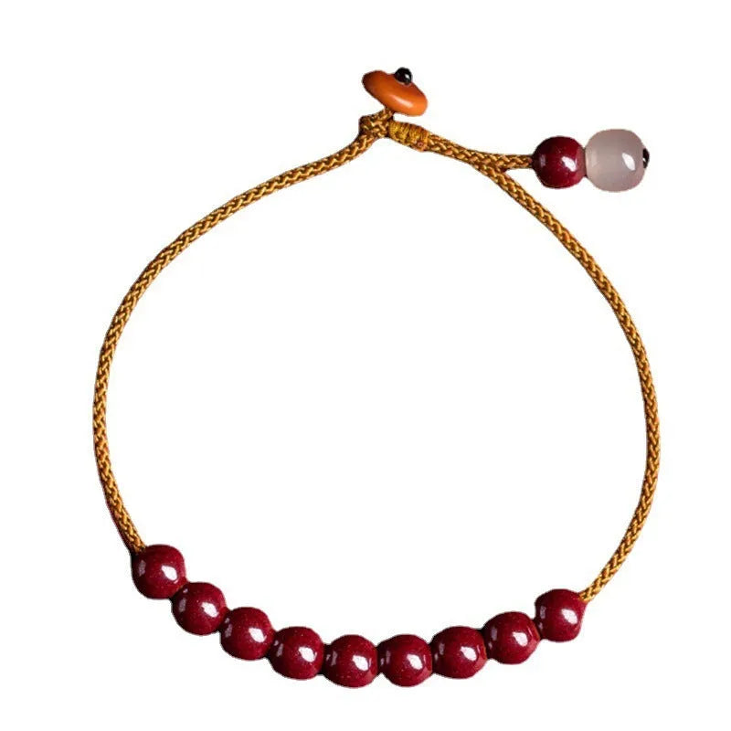 Hand-woven Raw Ore Cinnabar and Hetian Jade geometric bracelet with natural mineral colours