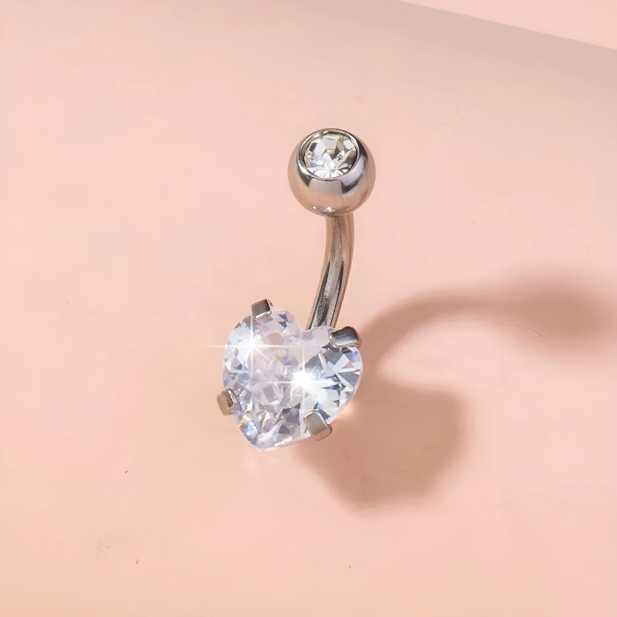 Stainless Steel Heart-shaped Zircon Navel Pin Body Piercing Jewelry for Women Europe America Style Electroplated Belly Button Ring Width 0.8 cm Height 1.8 cm Copper Zircon Material