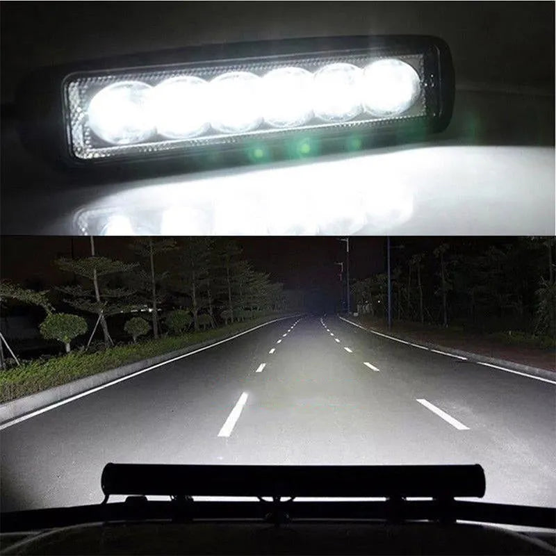 Black car auxiliary light with die-cast aluminium shell and polycarbonate cover showing six LED spotlights