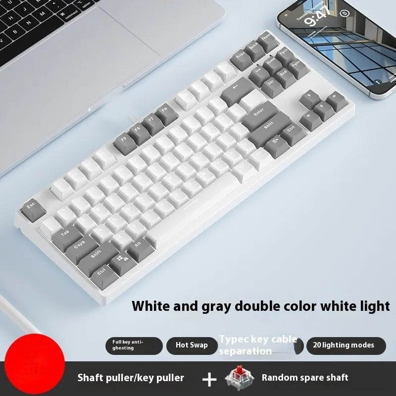 87-key mechanical gaming keyboard with dual-colour backlighting and hot-swappable switches