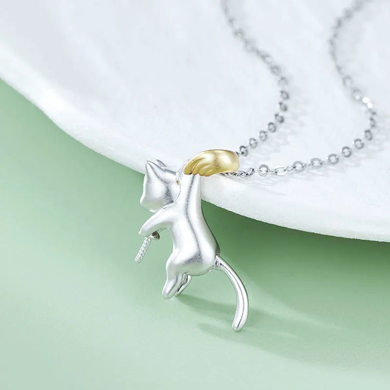 925 sterling silver clavicle chain with electroplated cat pendant in D3247 colour