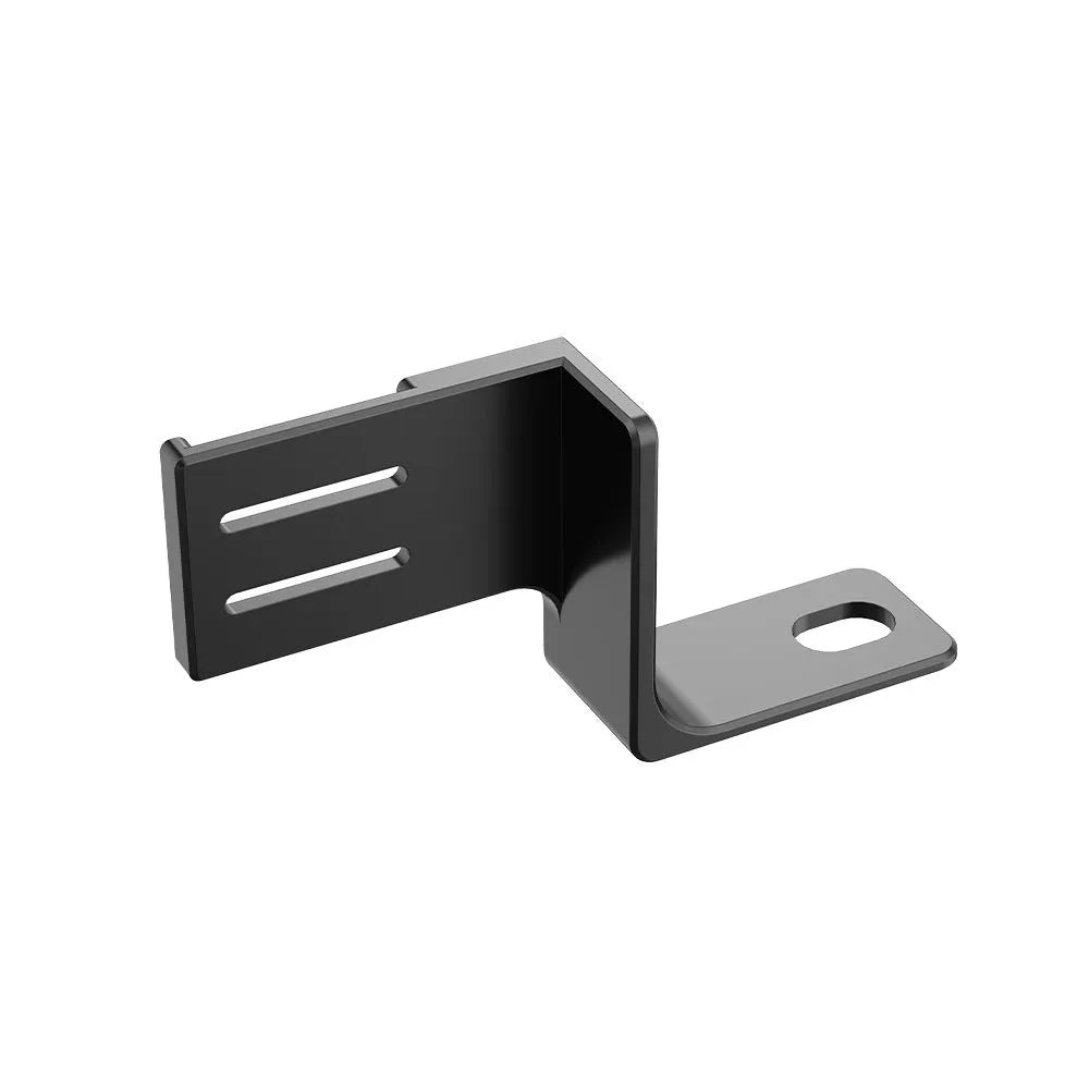 Black aluminium microphone extension bracket with adapter cable on table