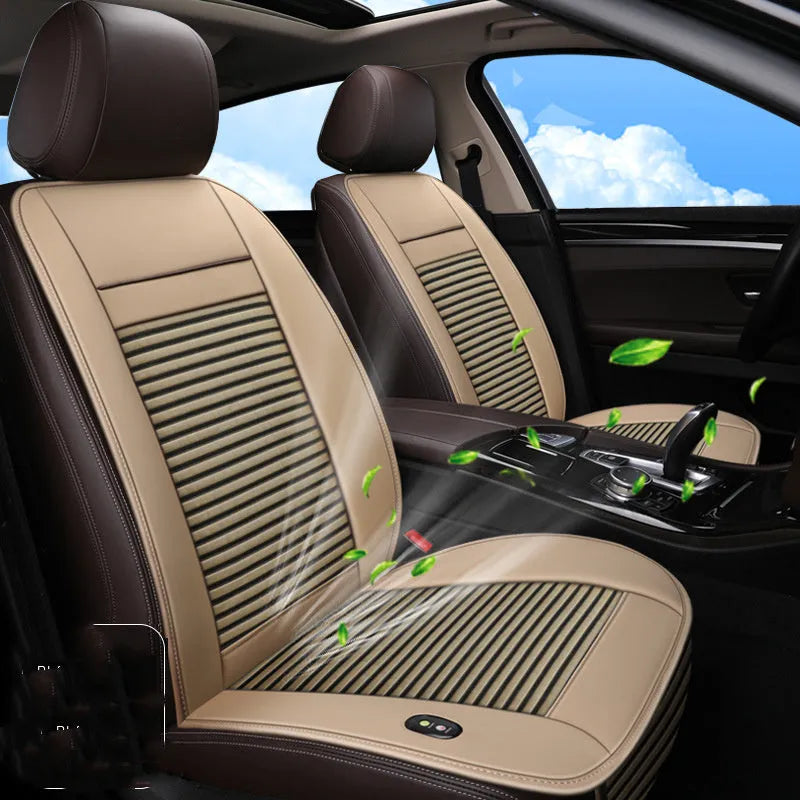 Black ice silk car seat cushion with blowing cooling and massage function on vehicle seat