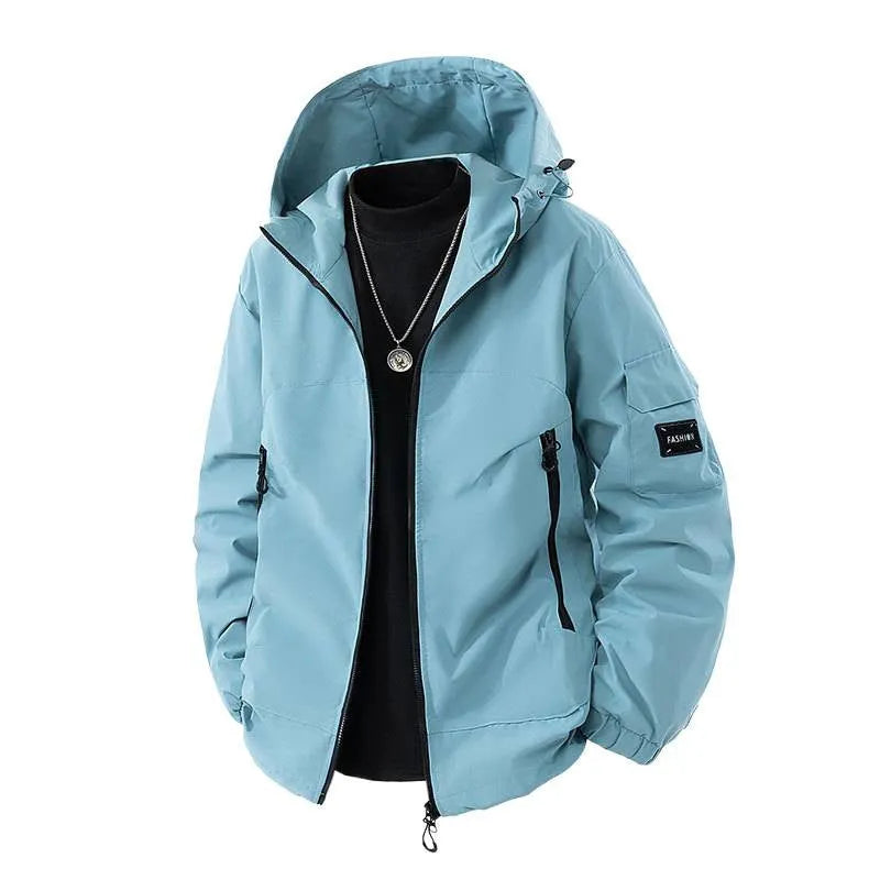 Brand loose cargo windproof jacket in black polyester, cardigan style, size M, with zip front and pocket details