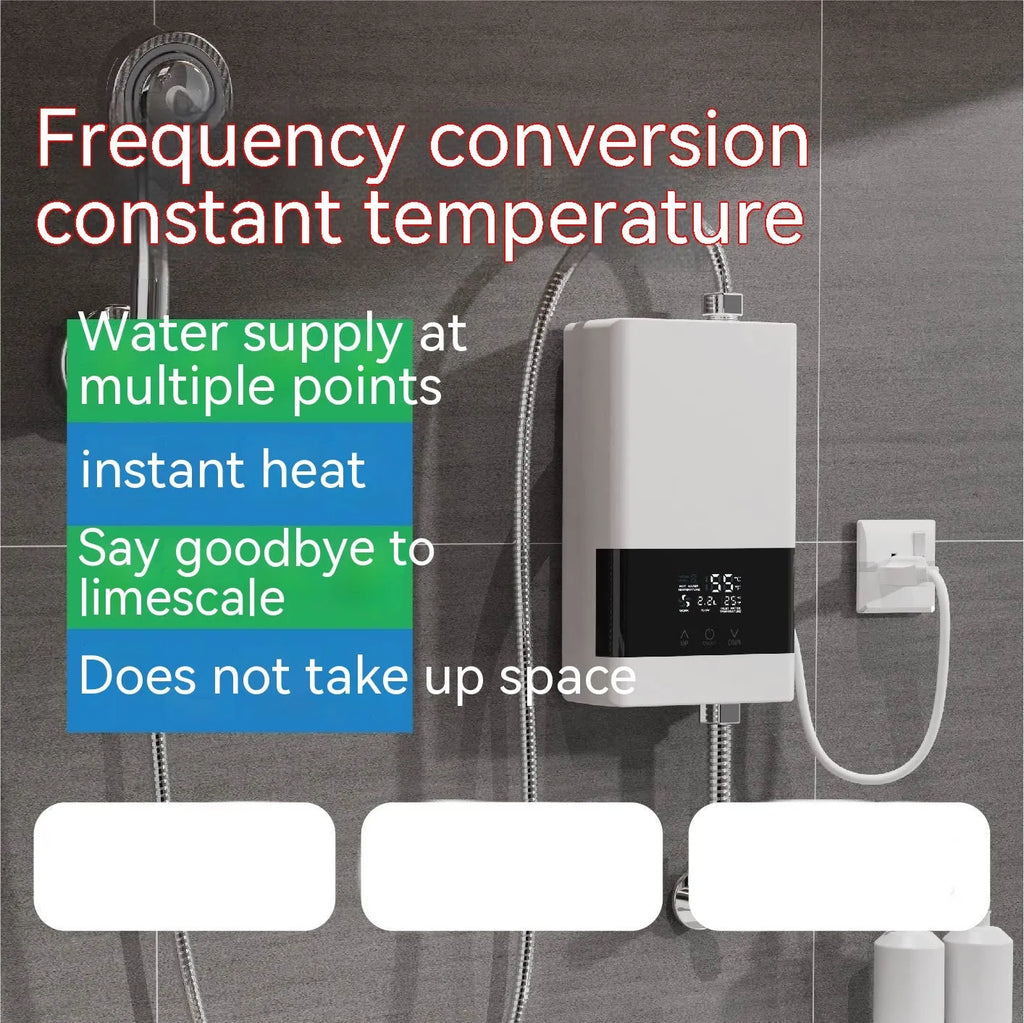 Quick-heating household water heater with LED touch screen display in silver finish