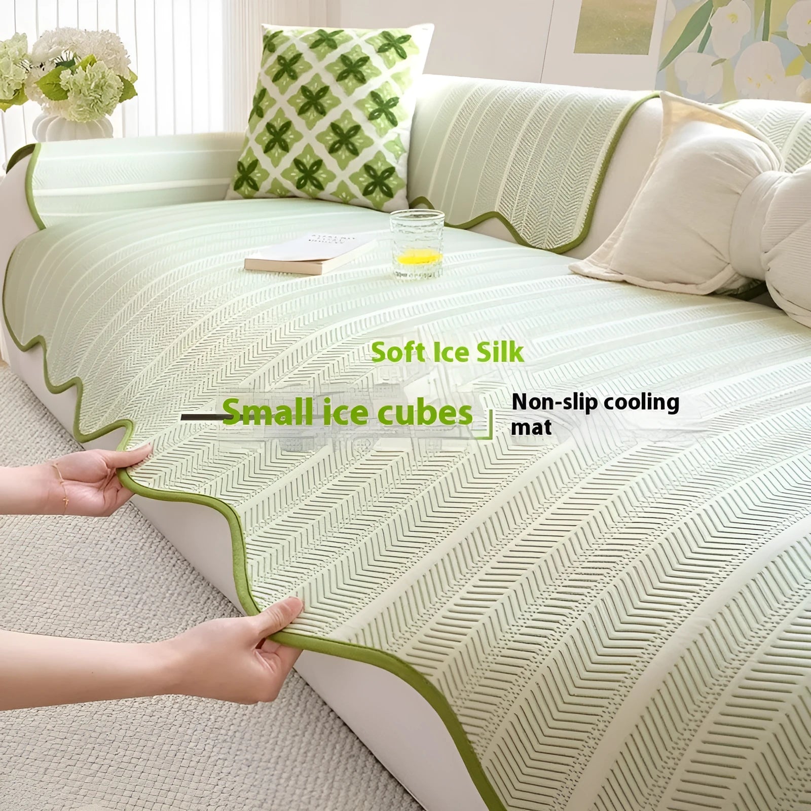 Special-shaped straight row ice silk sofa cover with non-slip cushioning in grey colour