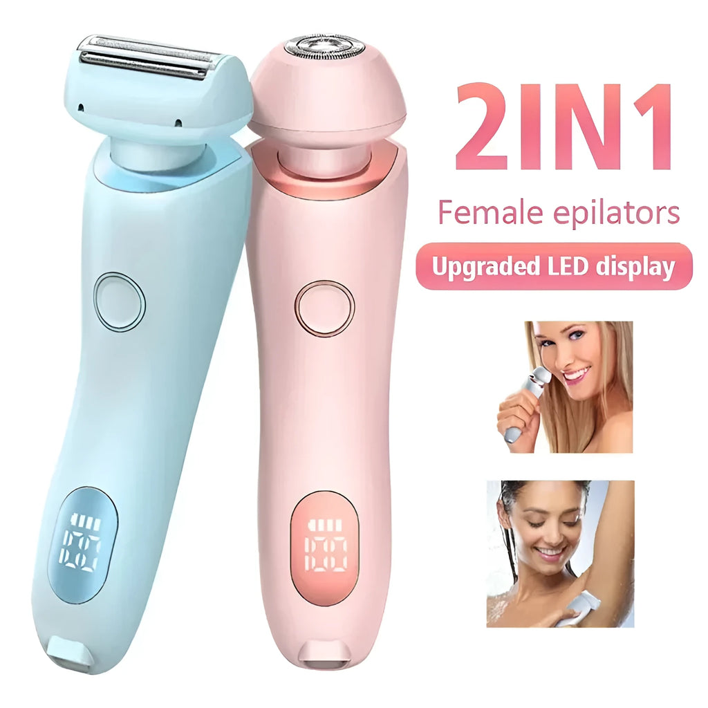 2 in 1 women's electric shaver with square foil and round rotating heads, USB rechargeable, pink colour