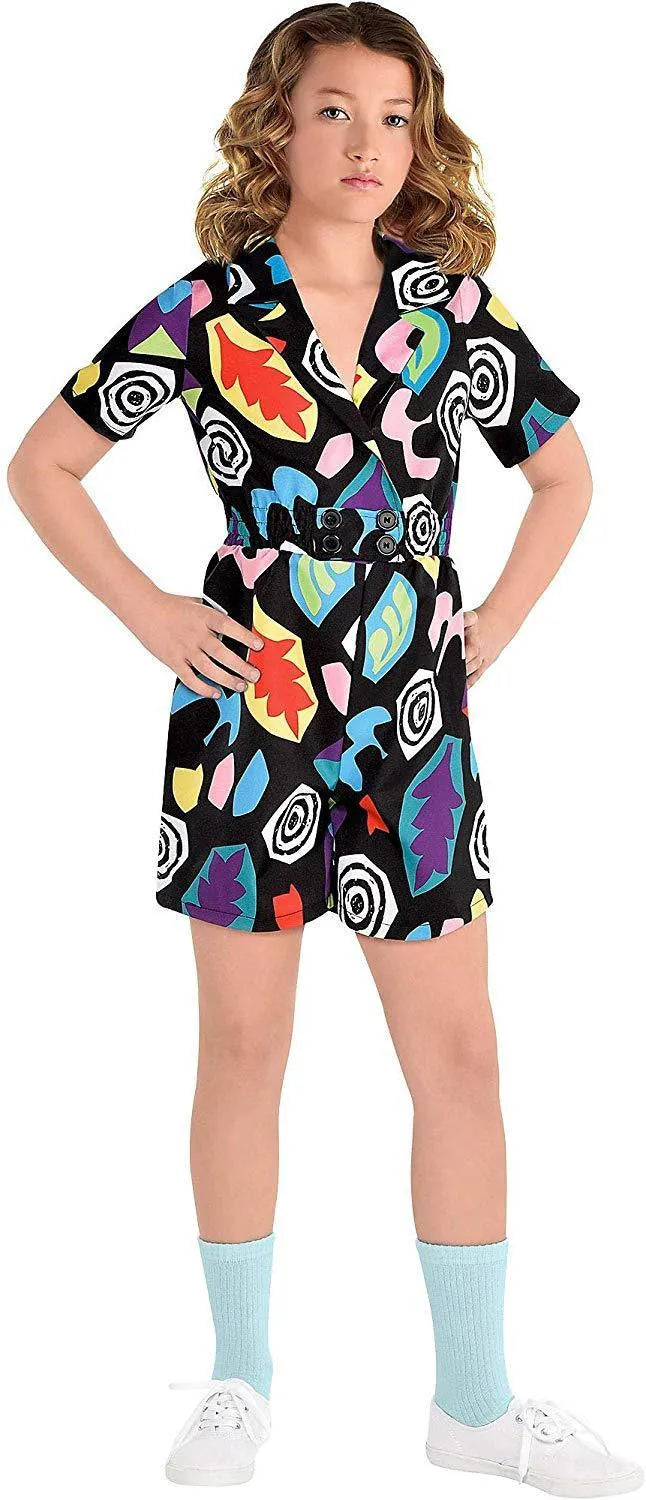 Girls' black short sleeve jumpsuit with cartoon pattern, cotton, sizes 120cm to 170cm